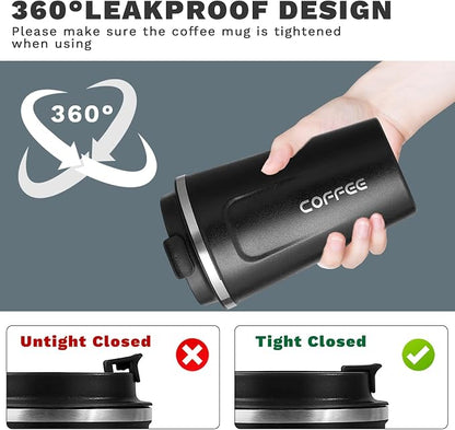 YINBAOGE Insulated Travel Coffee Mug, Spill & Leak Proof, Portable To Go Camping Stainless Steel Coffee Tumbler, Reusable Thermal Coffee Cup with Lid for Hot & Cold Drinks (2nd-Black, 17 OZ) - Image 5