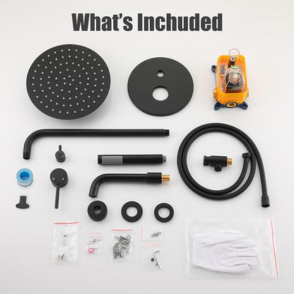 MONDAWE Round Shower Faucet Set with Tub Spout, Wall Mounted Shower System 10 Inch Rainfall Shower Head with Handheld Combo, Matte Black High Pressure Shower Faucets Sets Complete - Image 7
