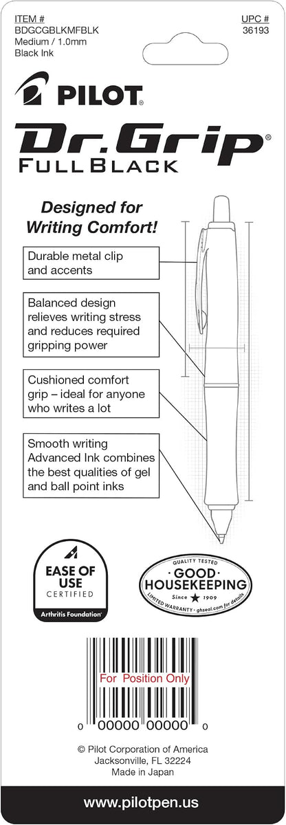 PILOT Dr. Grip FullBlack Refillable & Retractable Ballpoint Pen, Medium Point - Image 2