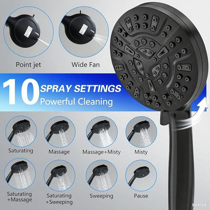 Black Tub Spout with Diverter,10 Settings High Pressure Hand held Shower with ON/OFF Pause Switch, All Metal Bathtub Faucet with Sprayer - Image 2