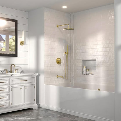 Lava Odoro Modern 3-Setting Round Rain Bathtub and Shower Faucet Set, Gold Rainfall Shower Head and Handle Set, Rain Shower System with Tub Spout, Shower Valve Trim Kit, Brushed Gold, SF104-SG-T - Image 9