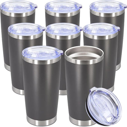 20oz Tumbler Bulk Stainless Steel Tumbler Cup with Lid Vacuum Insulated Double Wall Travel Mug, Durable Powder Coated Travel Coffee Tumbler Mug for Hot & Cold Drinks, Grey,8 Pack by AUWBON