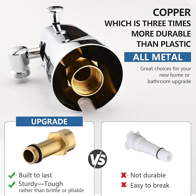 All Metal Bathtub Faucet with Sprayer 10 Settings, Fit for 1/2 inch or 3/4 inch Thread Pipe, 1/2 inch Slip on Pipe,Tub Spout with Diverter Chrome - Image 3