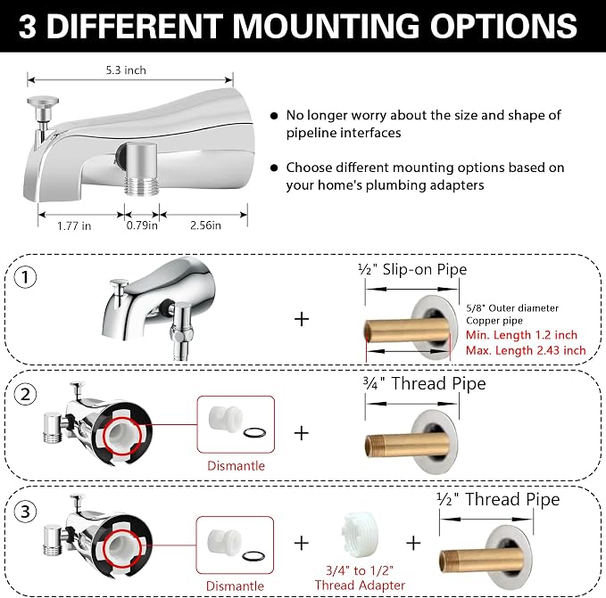 Tub Spout with Diverter, Chrome High Pressure 10 Mode Handheld Shower Sprayer, Bathtub Faucet with Sprayer - Image 4