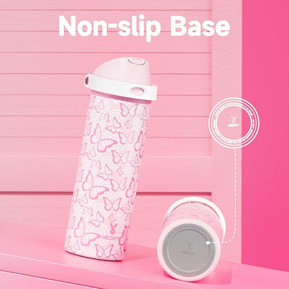 24 oz Insulated Water Bottle with Straw: Meoky Stainless Steel Metal Water Bottle with 2-in-1 Lid - Leak Proof, Cold for 24 Hours, Protective Silicone Base, BPA-Free for Sports Travel Car, Butterfly - Image 7