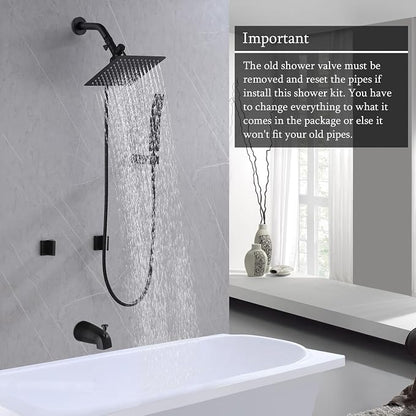 2 Handles Shower Faucet Set with Tub Spout Bathtub Shower Faucet Combo Set Shower System Complete Tub and Shower Trim Kit Matte Black - Image 3