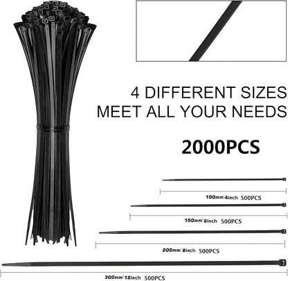 Zip Ties Assorted Sizes, 2000 Pack, Plastic Wire Ties - Image 7
