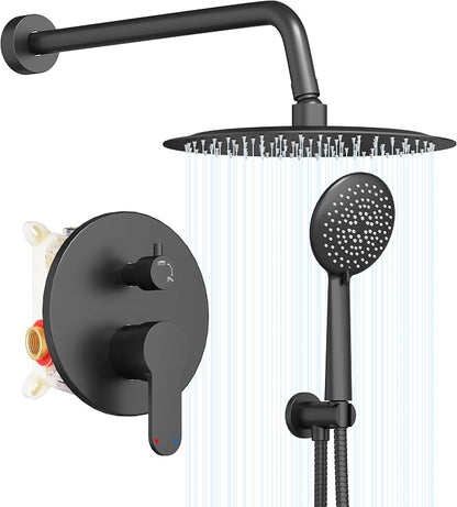 Gabrylly Shower System Black, Pressure Balance Shower Faucet Set, 10" Stainless Steel Rain Shower head with 5-Mode Handheld Shower Spray Combo,High Pressure Rainfall Shower Head Set, Matte Black by GABRYLLY