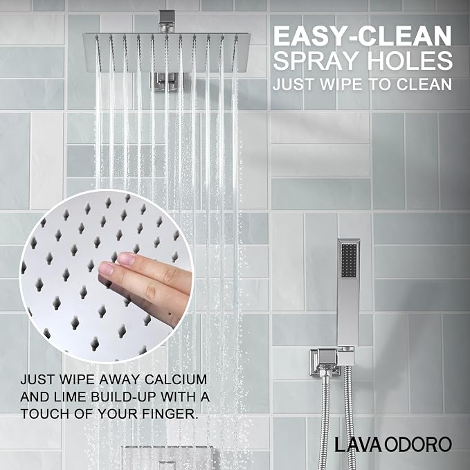 Lava Odoro Modern 3-Setting Square Shower and Tub Faucet Set with Shower Head and Handheld Sprayer Chrome, Rainfall Shower System with Tub Spout, Shower Valve Trim Kit, Chrome, SF103-C-T - Image 5