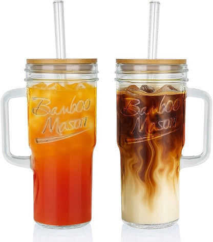 ANOTION Glass Cups with Lids and Straws - 24oz Tumbler with Handle Coffee Cups Glass Straws Glasses Mason Jar Cups Drinking Set Kitchen Essentials Coffee Bar Accessories House Warming Gifts New Home - Image 8