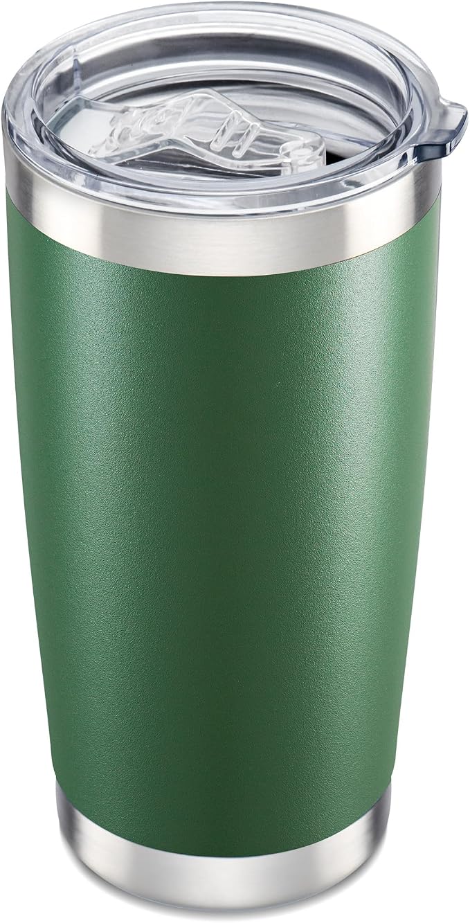 20 oz Tumbler with Lid Stainless Steel Double Wall Vacuum Insulated Tumblers Powder Coated Cups Travel Mug Keep Drinks Cold and Hot, Dark Green by Orebigo