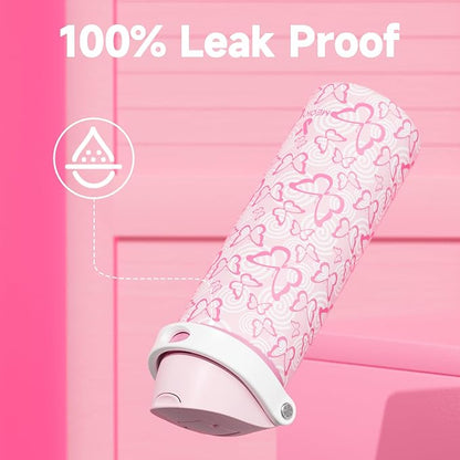 24 oz Insulated Water Bottle with Straw: Meoky Stainless Steel Metal Water Bottle with 2-in-1 Lid - Leak Proof, Cold for 24 Hours, Protective Silicone Base, BPA-Free for Sports Travel Car, Butterfly - Image 5