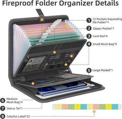 Fireproof Accordion File Organizer, Portable Expanding File Folder - Image 4