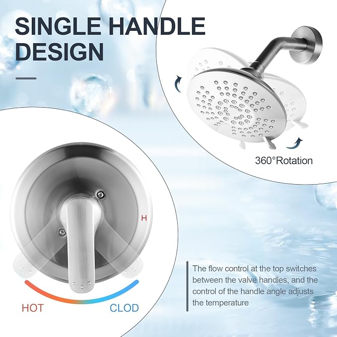 Shower Faucet with Valve, Brushed Nickel Bathroom Tub Shower Faucet Kit, Single Handle Rain Shower Head with Tub Spout, Solid Brass Shower Tub Faucet Set Complete, Bathtub Faucet with Shower - Image 4
