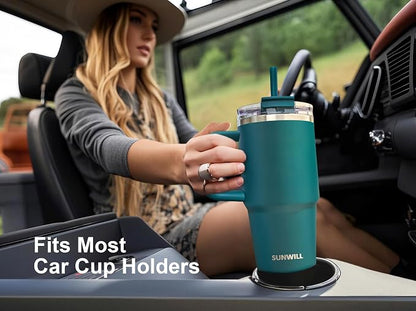 SUNWILL Coffee Tumbler with Handle, 20 oz Travel Mug with Lid and Straw Insulated, Stainless Steel Cup Leak Proof for Travel & Outdoor, Cupholder Friendly, Powder Coated Deep Teal - Image 6