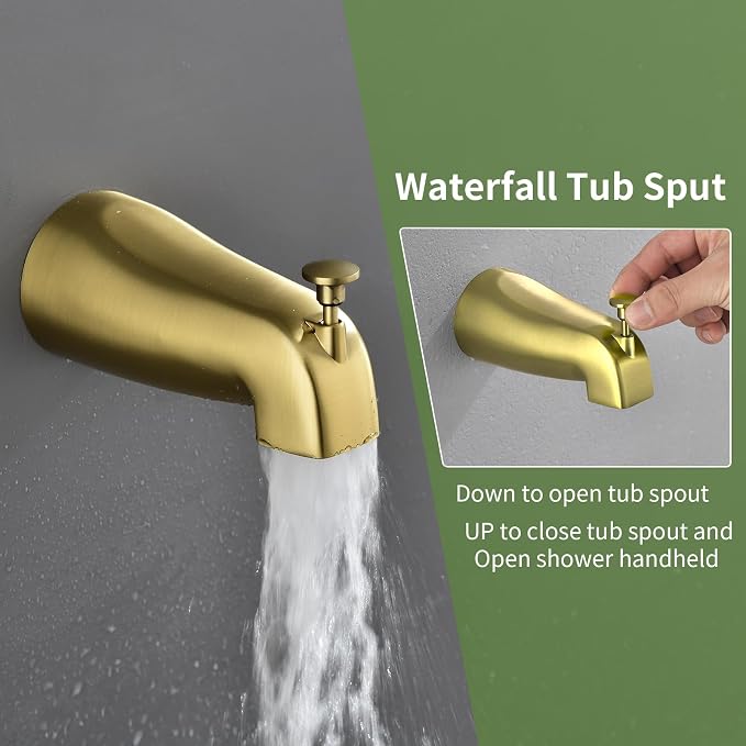 Tub Shower Faucet Set with 10 Spray Handheld Shower Brushed Gold Shower Head and Handle Set Shower System with Tub Spout 4.7 Inch Shower Handheld Shower Fixtures Tub and Shower Trim Kit - Image 4