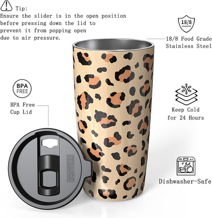 TILUCK 20 oz Insulated Tumbler with BPA-Free Lid, Stainless Steel Vacuum Travel Coffee Mug, Double Wall Coffee Tumbler（20oz，Leopard） - Image 2