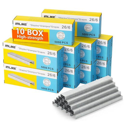 IMLIKE 26/6 Standard Staples 1/4"-10 Boxes, Chisel Point, by IMLIKE