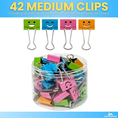 1InTheOffice Medium Cute Colored Smiley Face Binder Clips - Image 6