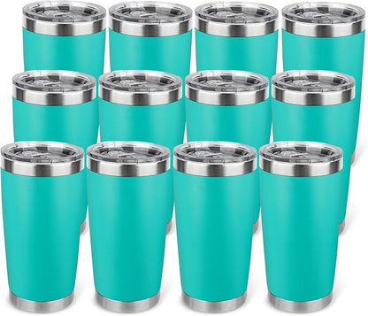 20oz Stainless Steel Tumbler Bulk with Lid, Travel Mug - Double Wall Vacuum Powder Coated Cup - Light Green, 12 Pack by Unknown