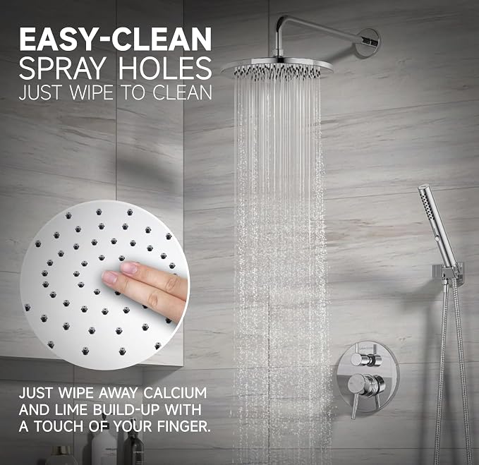 Lava Odoro Modern 2-Setting Round Rain Shower System with Handheld Spray, Chrome Rainfall Shower Faucet Set Rain Shower Head and Handle Set, Shower Valve Trim Kit,10 Inch, Chrome, SF104-C - Image 3