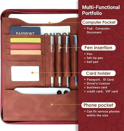 A4 Embossed Faux Leather Zippered Padfolio - Image 7