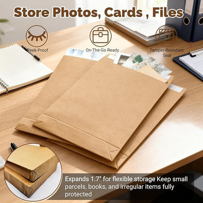 50 Pack 13.2" x 9.4" Expandable Envelope, Large Kraft Catalog Envelopes - Image 3