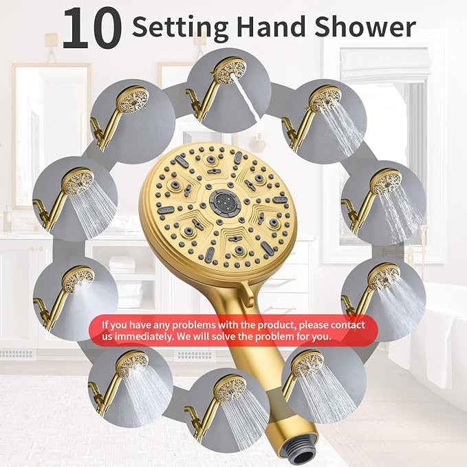 Single-Handle Shower Faucet Set Shower Kit with Valve Shower Trim Kit with 10 Spray Handheld Shower Head System Shower Valve and Trim Kit Brushed Gold Shower Fixtures - Image 3
