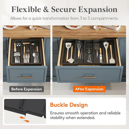 Lifewit Utensil Organizer, Expandable Kitchen Drawer Tray, Adjustable Cutlery - Image 4