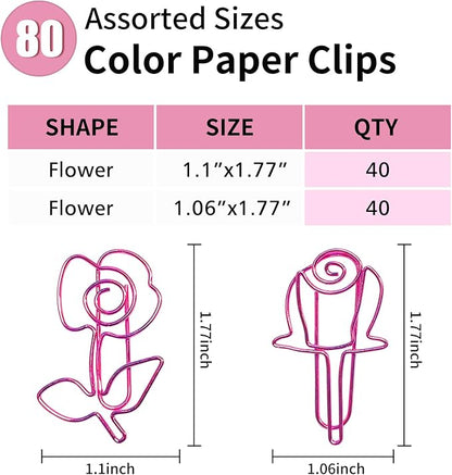 80 Pcs Cute Flower Paper Clips Set, Floral Paper Clips - Image 2