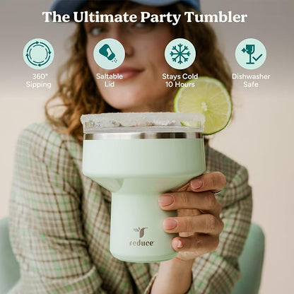 REDUCE Saltini 16 oz Cocktail Tumbler - Insulated Margarita Tumbler with Lid - Keeps Drinks Cold for 10 Hours - 360 Sippable Martini Glass Alternative - Shatterproof, Perfect for Parties-Ocean Breeze - Image 2