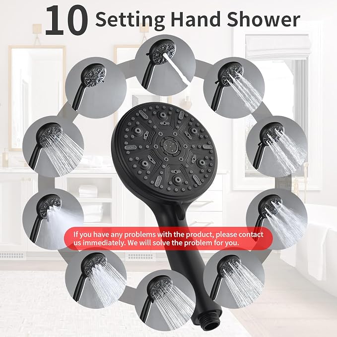 Single-Handle Shower Faucet Set Shower Kit with Valve Shower Trim Kit with 10 Spray Handheld Shower Head System Shower Valve and Trim Kit Matte Black Shower Fixtures - Image 3