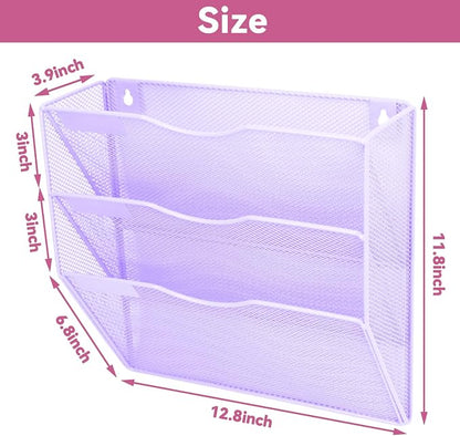 3 Pockets Mesh Wall File Holder Organizer Office Hanging File Folder Magazine - Image 2