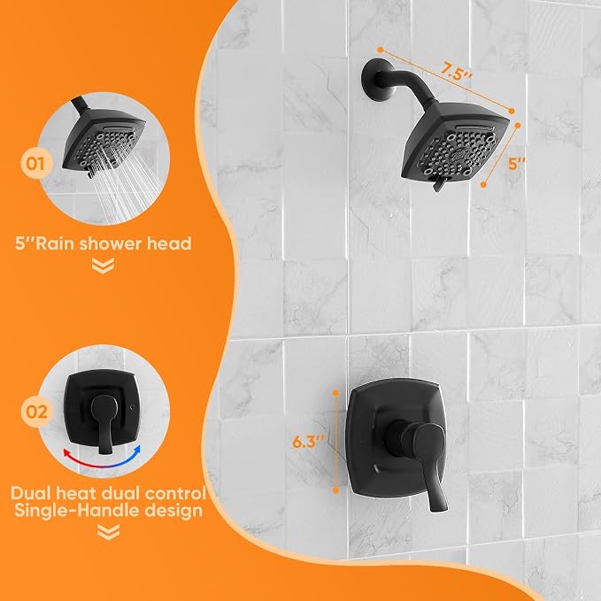 Black Shower Head And Faucet Set Complete With Valve Shower Fixtures With 6 Inch High Pressure Rain Shower Head Trim kit Regaderas Para bBaño Modernas - Image 3