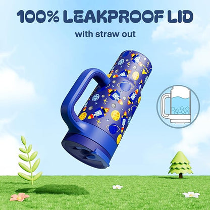 24 oz Stainless Steel Tumbler for Children: Durable Handle, Easy to Clean, Straw Gulp Lid, Car Cup Holder Friendly, Insulated Cup for Sport, Hiking, Carry, Adventures, Bag, Classroom (Space Rocket) - Image 3