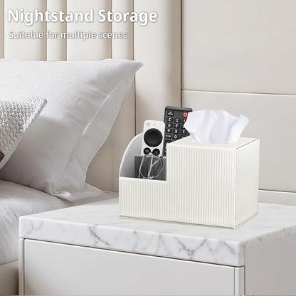 Square Tissue Box Cover with Storage, PU Leather Cube Tissue Box Holder - Image 7