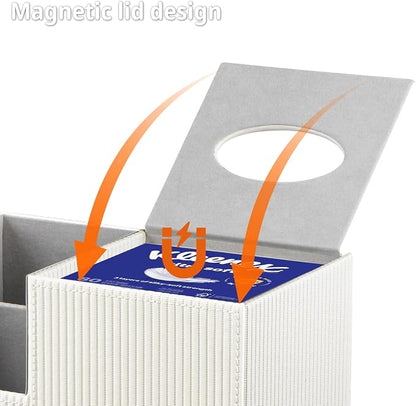 Square Tissue Box Cover with Storage, PU Leather Cube Tissue Box Holder - Image 4