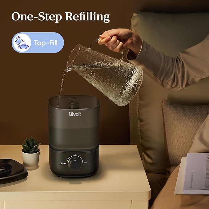 LEVOIT Classic 160 Top-Fill Ultrasonic Cool Mist Humidifier, Super Easy to Fill and Clean, Quiet Operation for Bedroom Home Baby & Plants, Auto Shut-off for Safety, 360° Rotating Nozzle, 2.5L, Black - Image 2