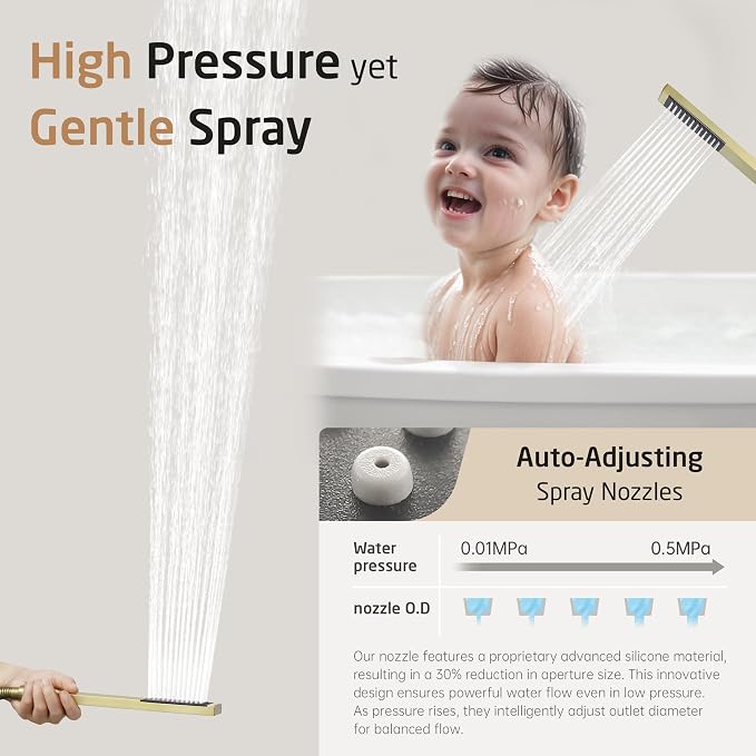 KES Brushed Gold Shower System with Tub Spout, Pressure Balanced Bath Tub Shower Faucet Set Complete with Valve, Shower System with Rain Shower Head with Handheld, XB6305F18-BZ - Image 6
