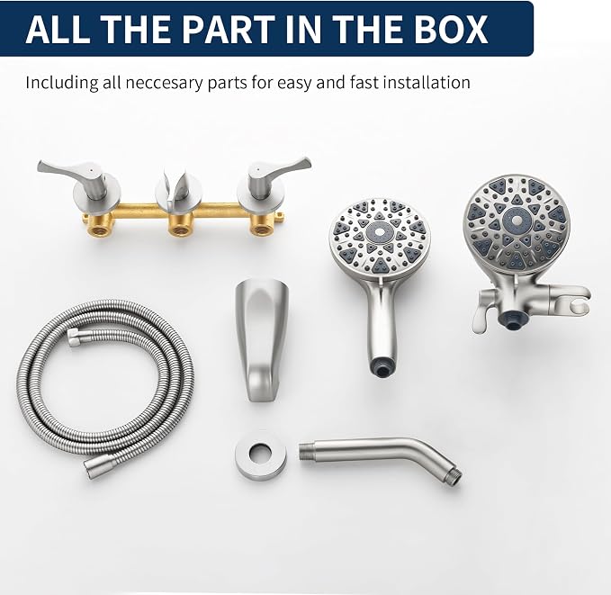 3 Handles Shower Faucet Set with Tub Spout Bathtub Shower Faucet Combo Set Shower System Complete Tub and Shower Trim Kit Brushed Nickel Wall Mounted Shower Fixtures - Image 7
