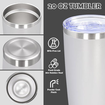 20oz Tumbler Stainless Steel Tumbler Cup with Lid Vacuum Insulated Double Wall Travel Mug, Durable Powder Coated Travel Coffee Tumbler Mug for Hot & Cold Drinks, White,1 Pack - Image 3