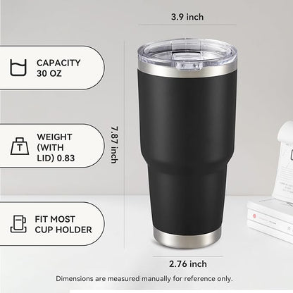 30 oz Tumbler with Lid Stainless Steel Tumblers Bulk Vacuum Insulated Cup Reusable Powder Coated Travel Mug Double Wall Leak Proof Cups Keep Cold Drinks for 12 Hours Black, Set of 8 - Image 4