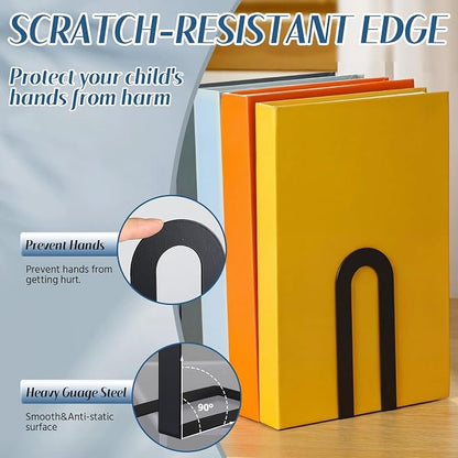 Chunful 12 Pcs Black Modern Metal Book Ends - Image 3