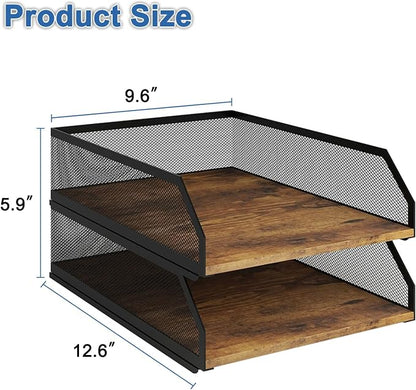 Natwind 2-Tier Stackable Metal Mesh Paper Organizer - Image 2