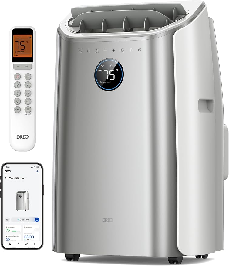 DREO Portable Air Conditioners, 12,000 BTU AC Unit for Bedroom with Drainage-free Cooling, 46dB Quiet, APP/Voice/Remote, 24h Timer with Fan & Dehumidifier, Smart Standing AC for Room Indoors, AC515S by DREO
