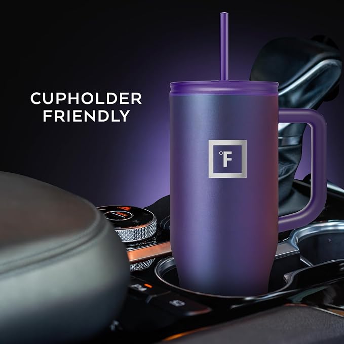 IRON °FLASK Co-Pilot Insulated Mug w/Straw & Flip Cap Lids - Cup Holder Bottle for Hot, Cold Drink - Leak-Proof - Water, Coffee Portable Travel Mug - Rose Gold, 40 Oz - Image 6