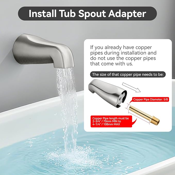 3 Handle Shower Faucet Set with Tub Spout 6-Spray Shower Head and Handle Set Shower Trim Kit with Rough-in Valve Bathroom Shower Faucet Valve Trim Kit Shower System Brushed Nickel - Image 7