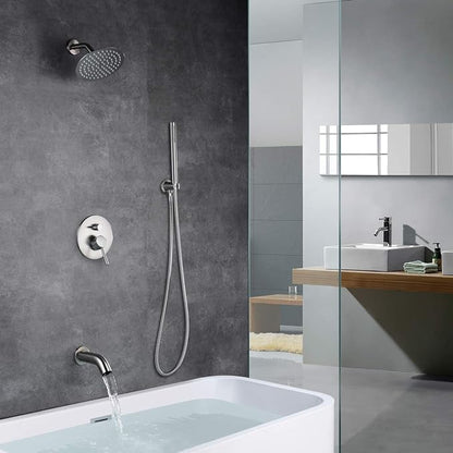 Brushed Nickel Shower System with Waterfall Tub Spout, 8 Inches Rain Shower and Handheld - Image 4