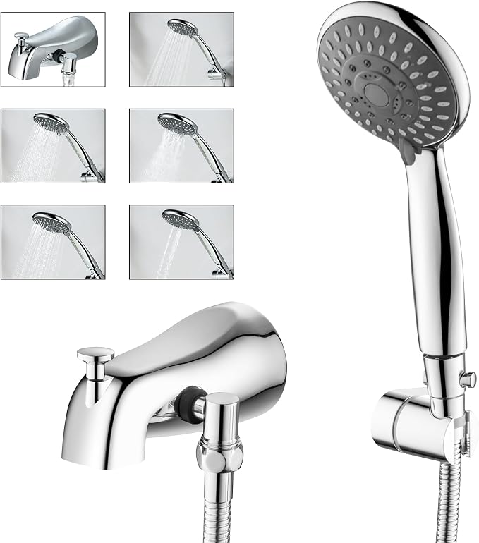 Chrome Tub Spout with Diverter, 5 Settings All Metal Bathtub Faucet with Spraye High Pressure Bath Tub Spout Faucet Set by BEIYILivingfurnitureitems