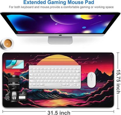 Mouse Pad, 31.5x15.7 inch Large Extended Computer Keyboard Mouse Mat, Water - Image 2
